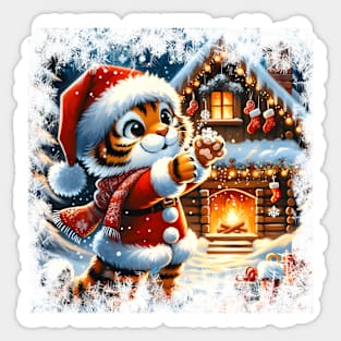 Cute Festive Tiger Cub Sticker